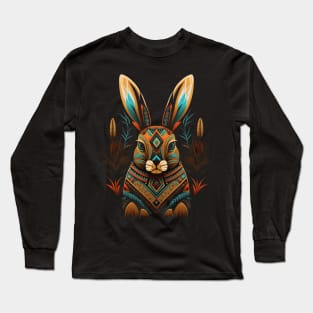 Aztec Rabbit Azteca Art Indigenous Mexico Style Animal Painting Long Sleeve T-Shirt